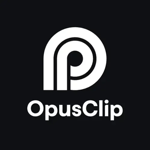 OpusClip logo with a stylized letter 'P' in white on a black background.