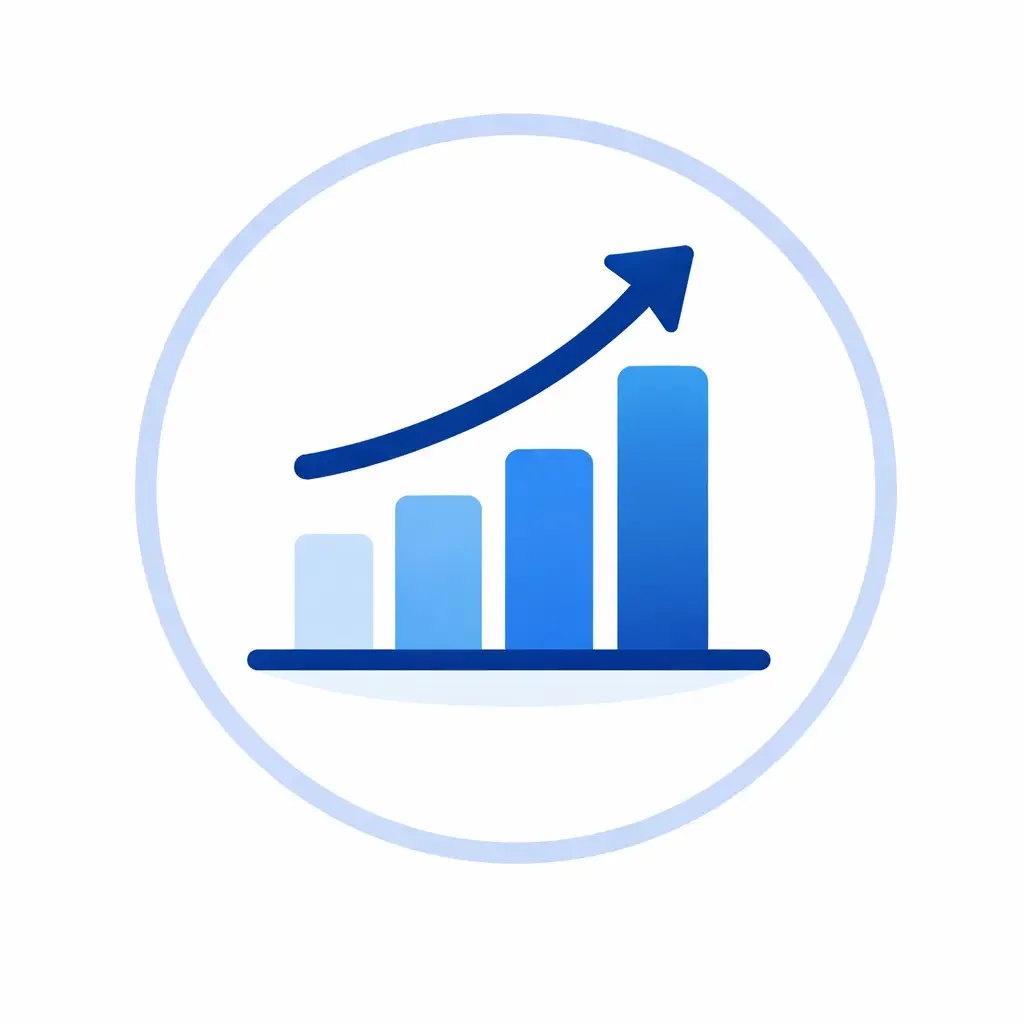Upward trending growth chart icon representing long-term SEO performance and scalable business growth