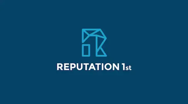 Logo with geometric design and the text 'REPUTATION 1st' on a dark blue background.