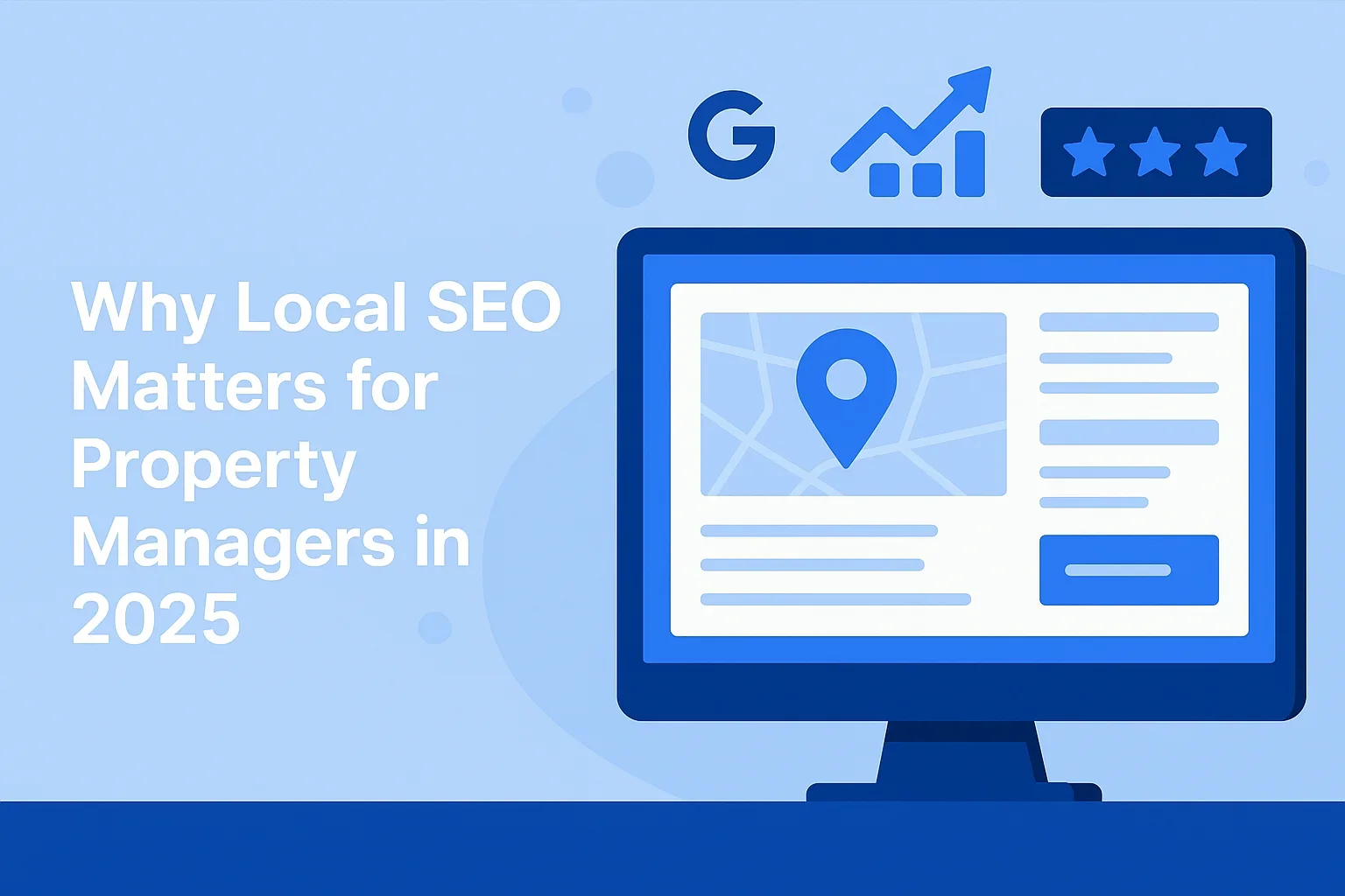 Why local SEO matters for property managers in 2025 with map and search icons