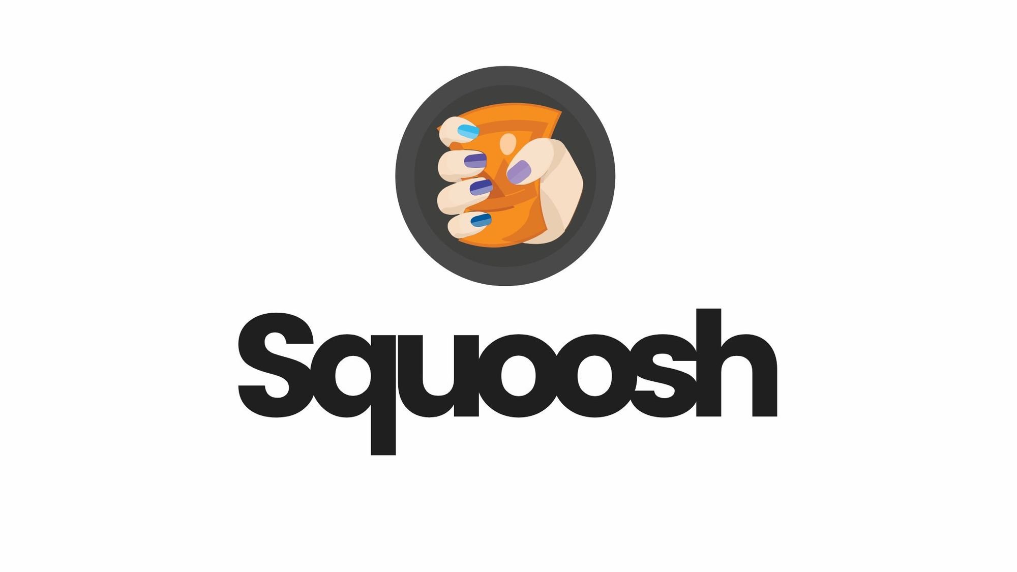 A hand holding a slice of orange squash squash in an illustration style with the word 'squash' underneath.