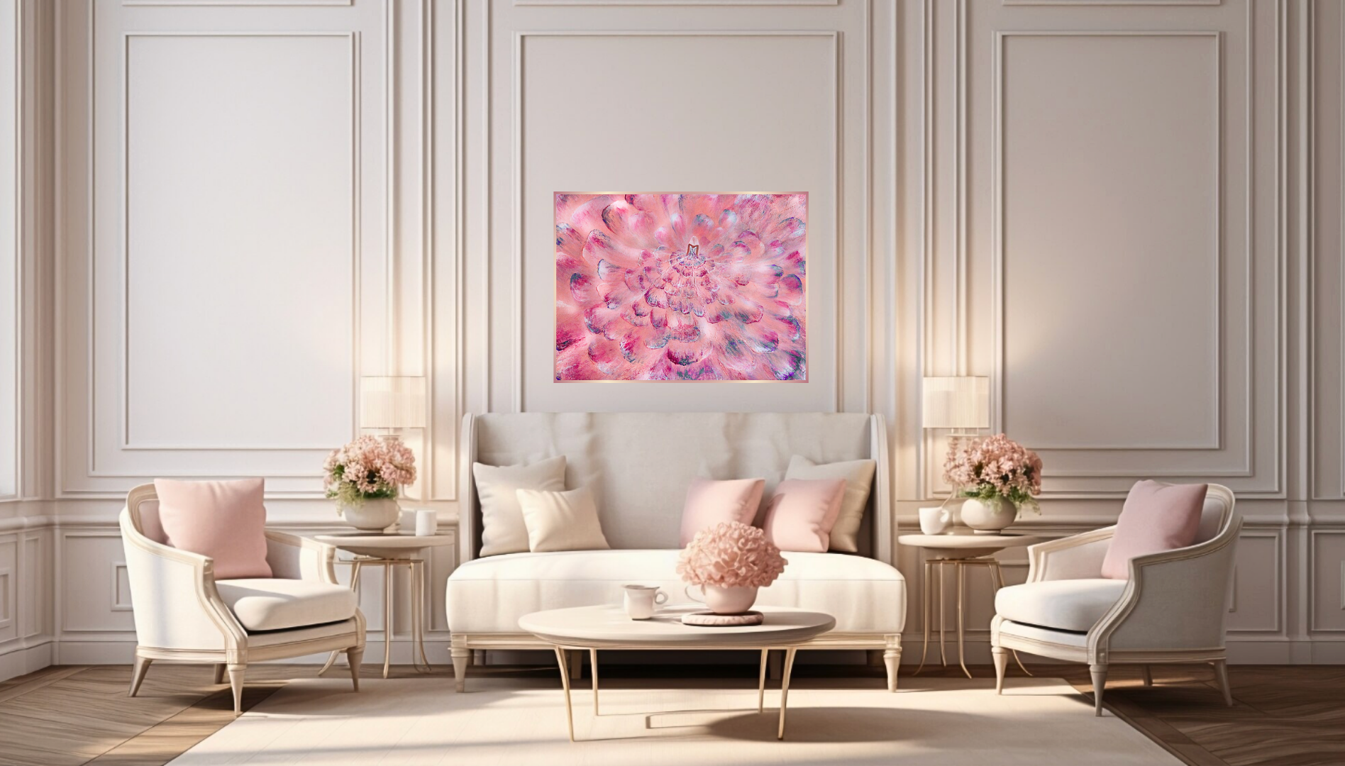 Textured acrylic painting 80x60 cm of a flowing dress in pink, blue and magenta — sold original by Mairin Kaur Dhatt
