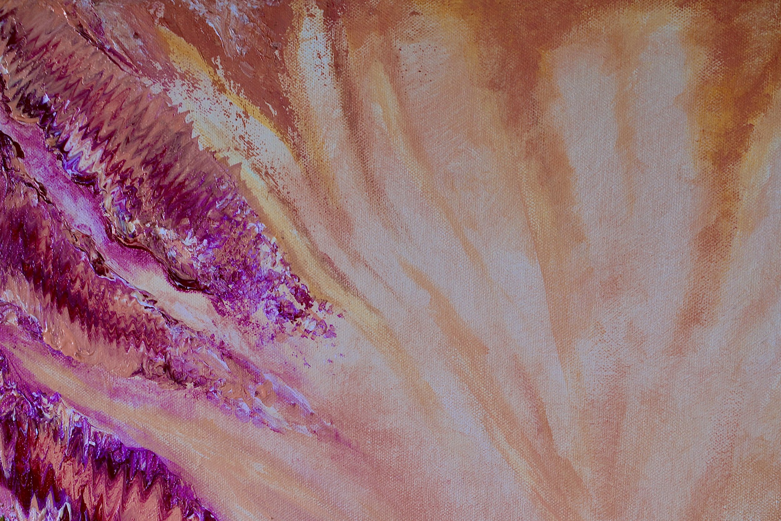 SUNRISE
A 60 x 50 cm texturized half-abstract piece of a sunrise. This piece indulges in the nuances of pink, green and shades of yellow.