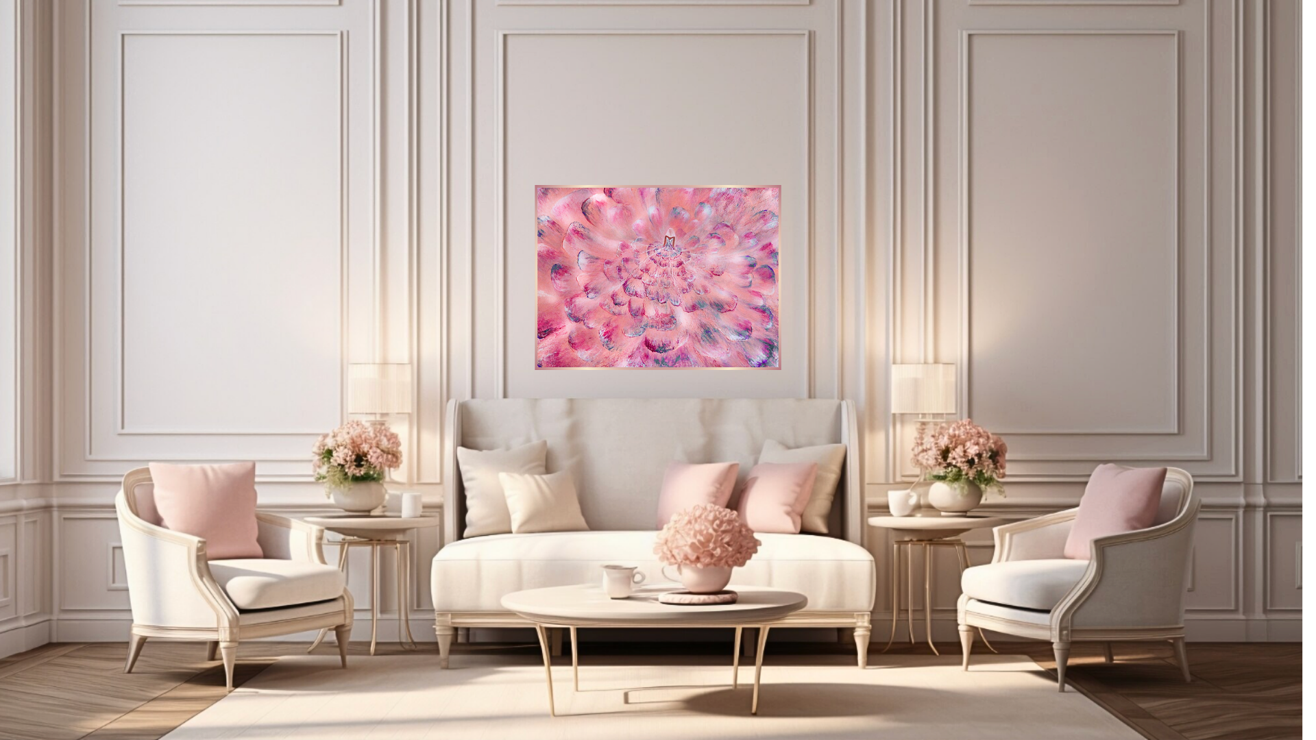 Textured acrylic painting 80x60 cm of a flowing dress in pink, blue and magenta — sold original by Mairin Kaur Dhatt