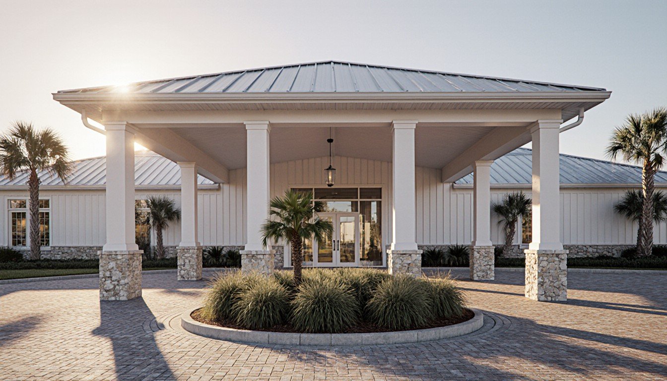 Clubhouse arrival court and porte-cochere