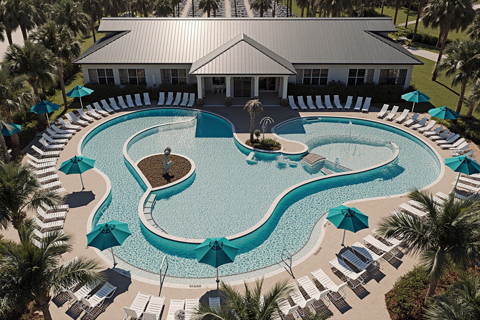 Lagoon pool and lazy river from above