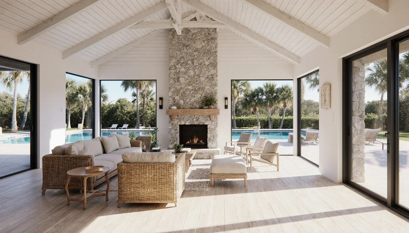 Clubhouse great room with vaulted shiplap ceiling