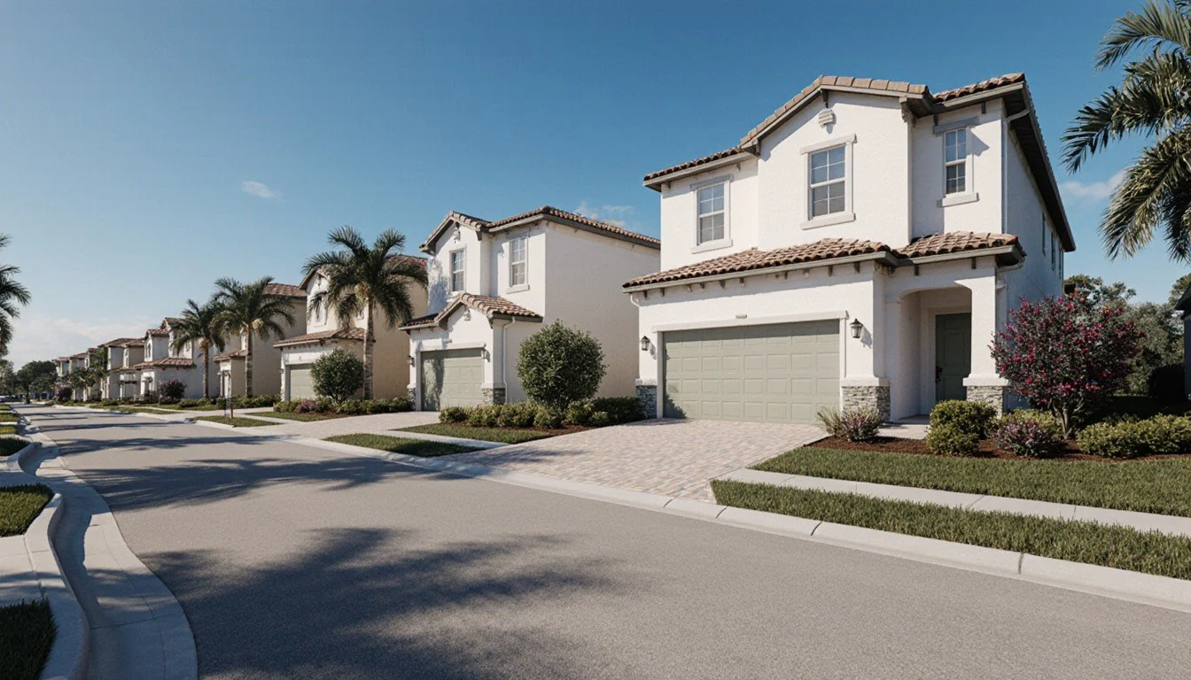 Paired villas and townhomes streetscape