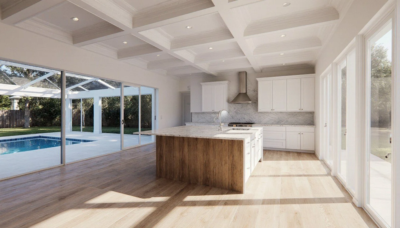 Open kitchen and great room opening to the lanai