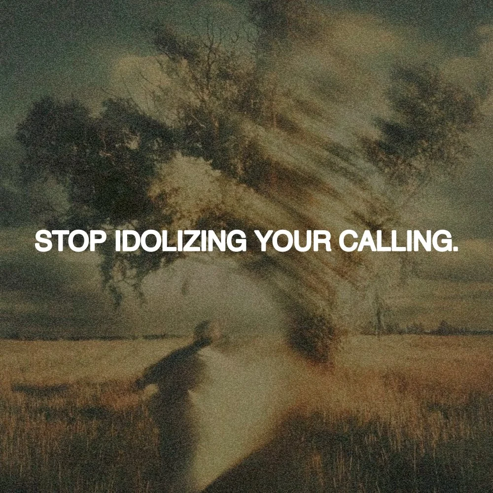 A tornado forming in an open field with a person running away, and the text 'Stop idolizing your calling' overlaid.