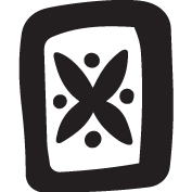 Geometric drawing of an outline square with sections divided by vertical, horizontal, and circle lines.