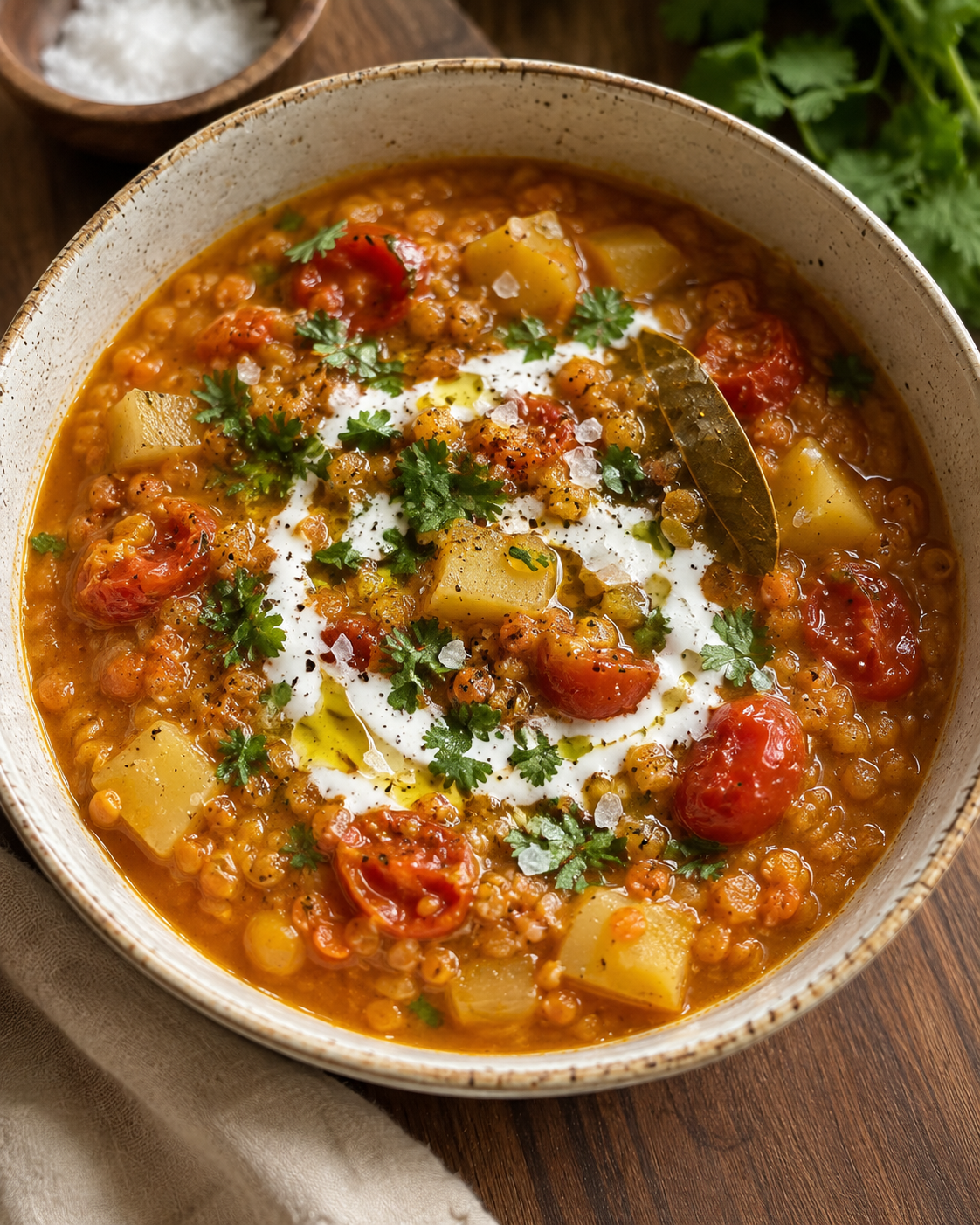 Cozy Red Lentil + Potato Stew