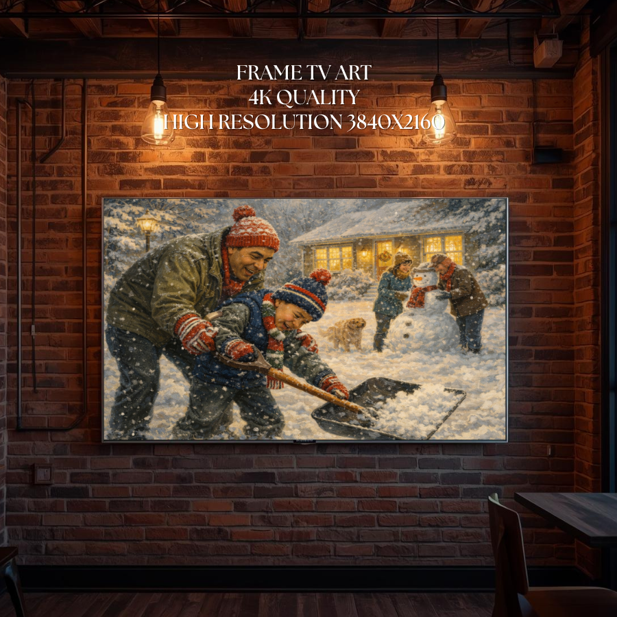 Shoveling Snow | Classic Norman Rockwell Style Samsung Frame TV Art 4K Wallpaper Digital Download Vintage Americana