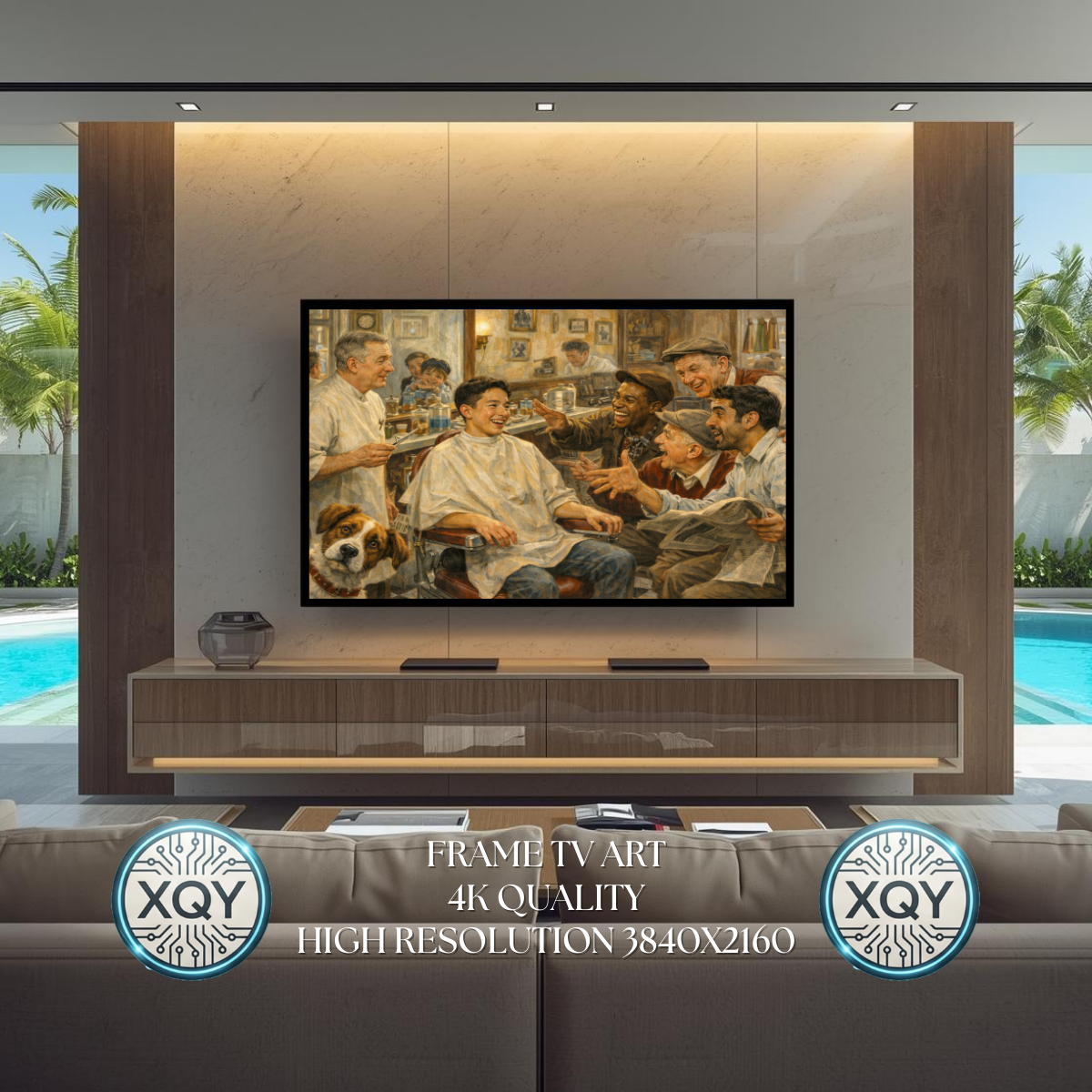 Barber Shop | Classic Norman Rockwell Style Samsung Frame TV Art 4K Wallpaper Digital Download Vintage Americana