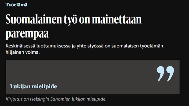 Hyvän työn julistus Helsingin Sanomissa 