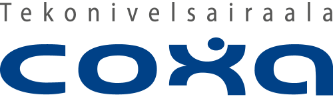 Logo with the text 'Teknivelsairaala' above a stylized 'COXA' in blue.