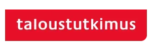 Red banner with white lowercase text stating 'taloustutkimus' on a green background.