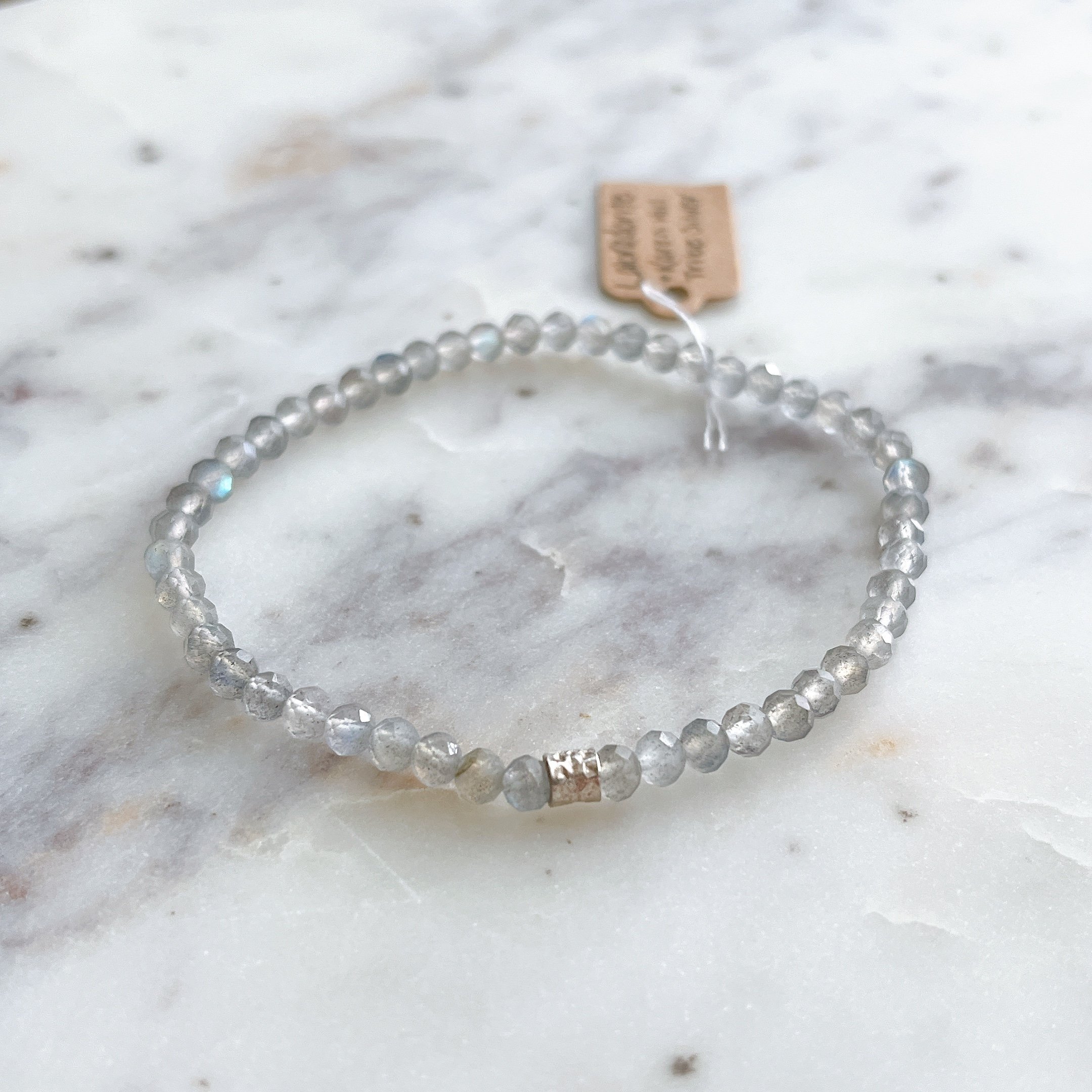 Labradorite Faceted Crystal Stretch Bracelet With Karen Hill Tribe Silver Bead