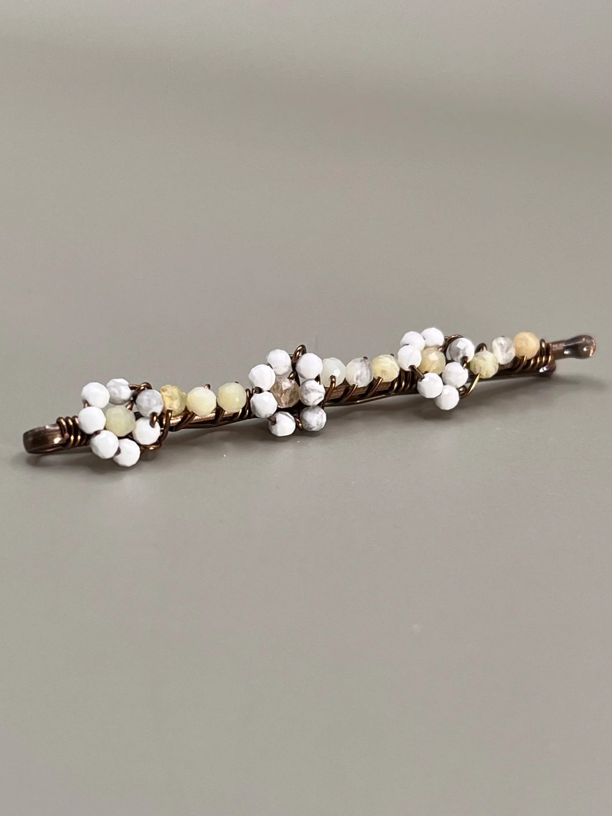 Howlite & Yellow Opal Beaded Flower Hair Pin