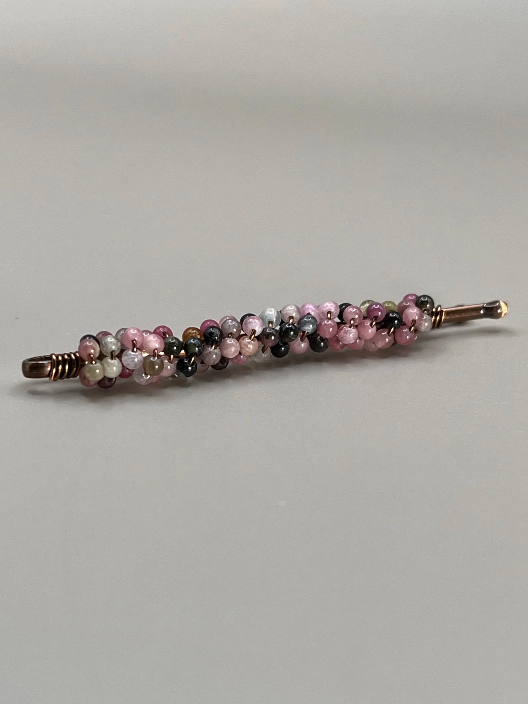 Watermelon Tourmaline Beaded Hair Pin