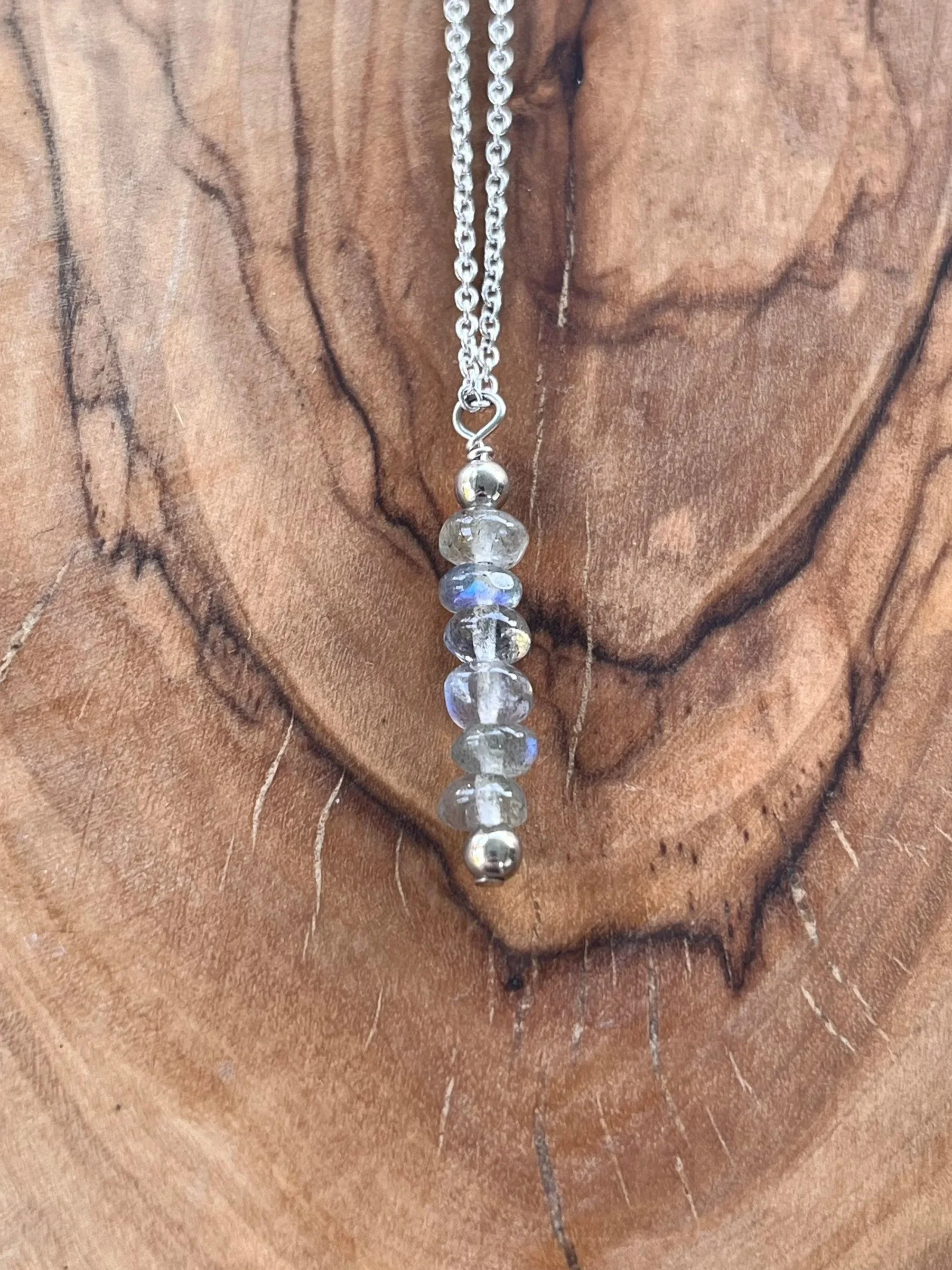 Vintage '80s Labradorite Necklace, .925 Silver Chain