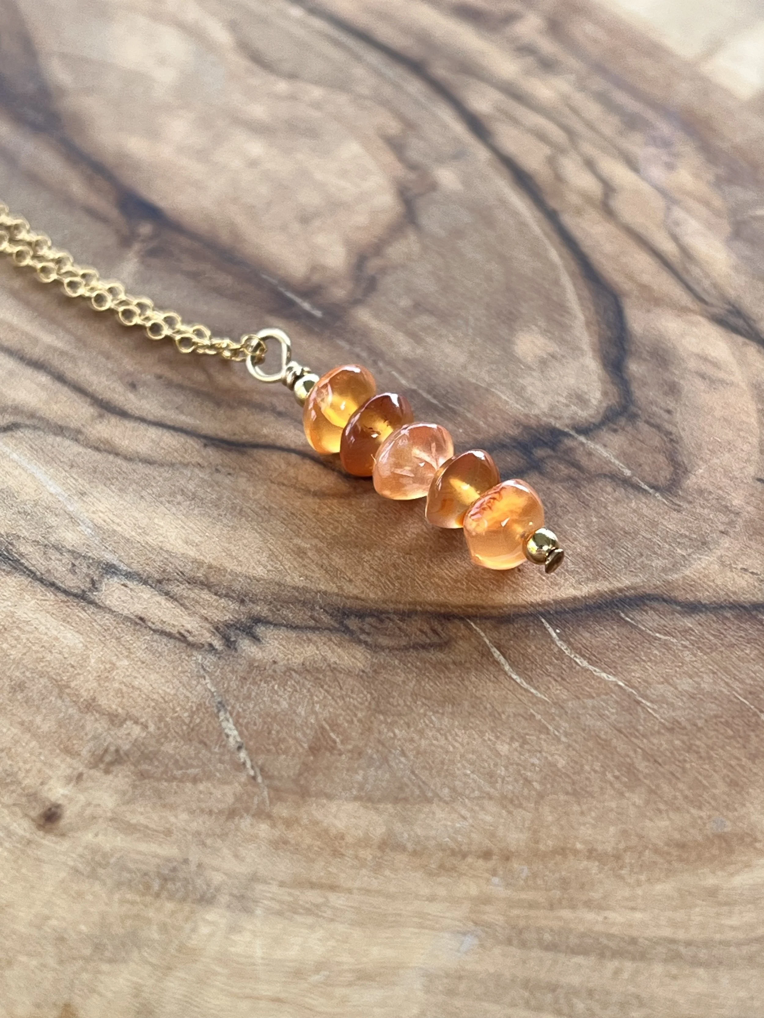 Vintage '90s Carnelian Pendant Chain Necklace - 14k Gold Filled