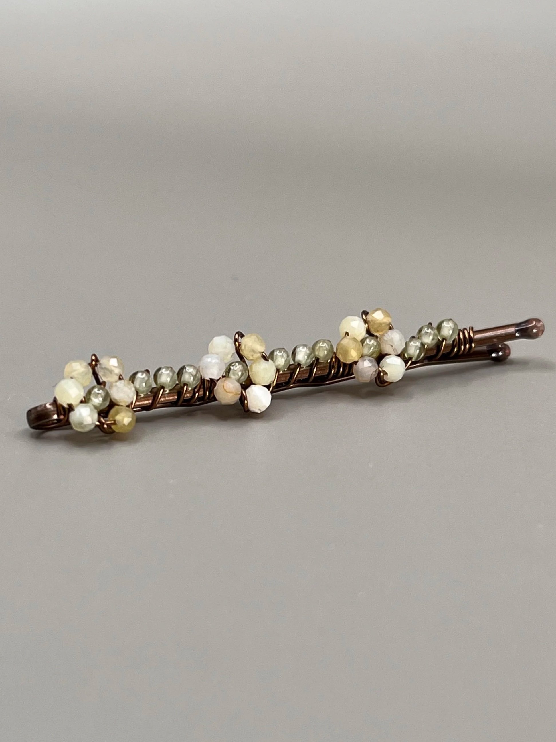 Yellow Opal & Peridot Beaded Flower Hair Pin