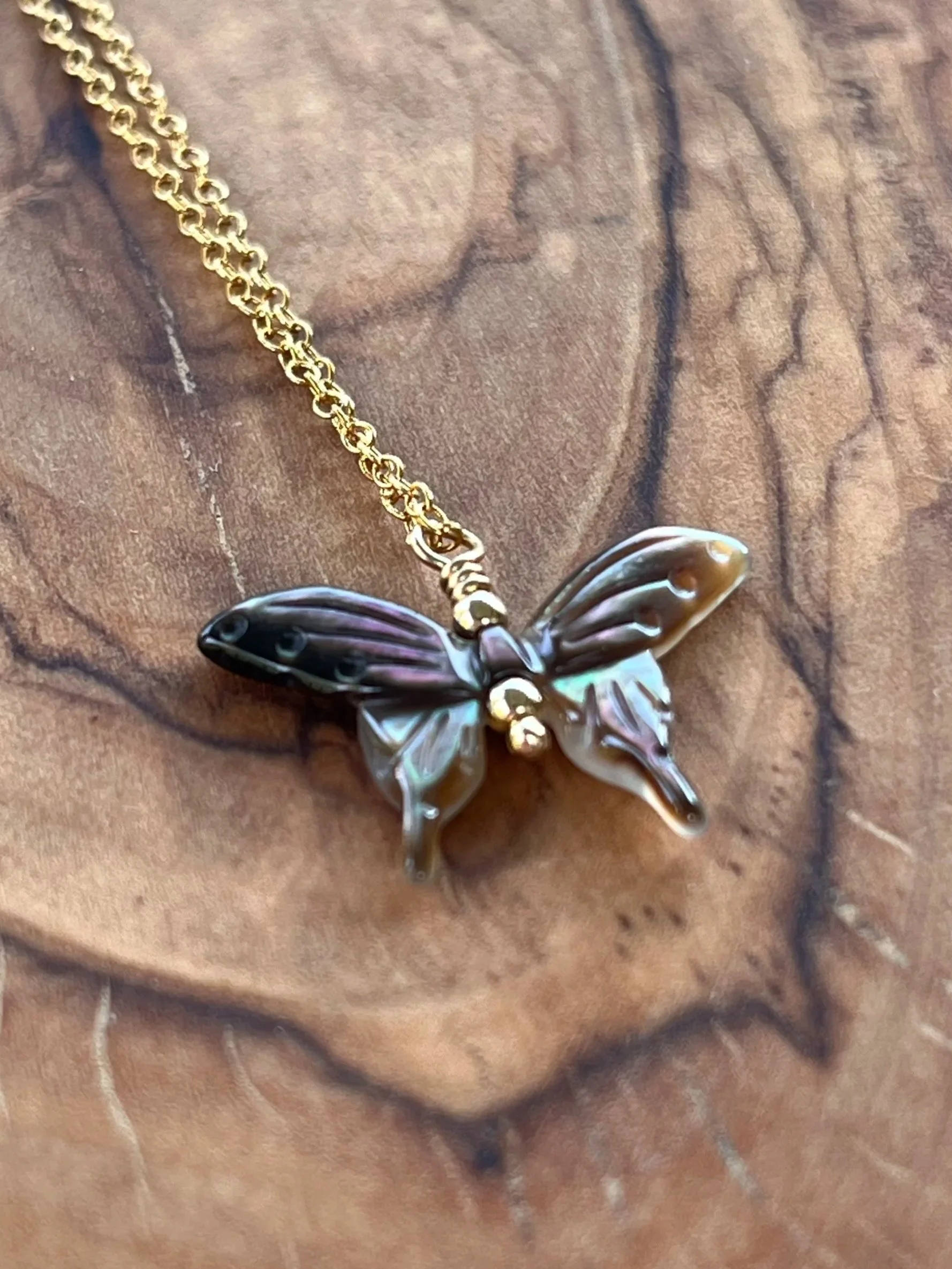 Mother of Pearl Butterfly Necklace, 14k Gold Filled Chain