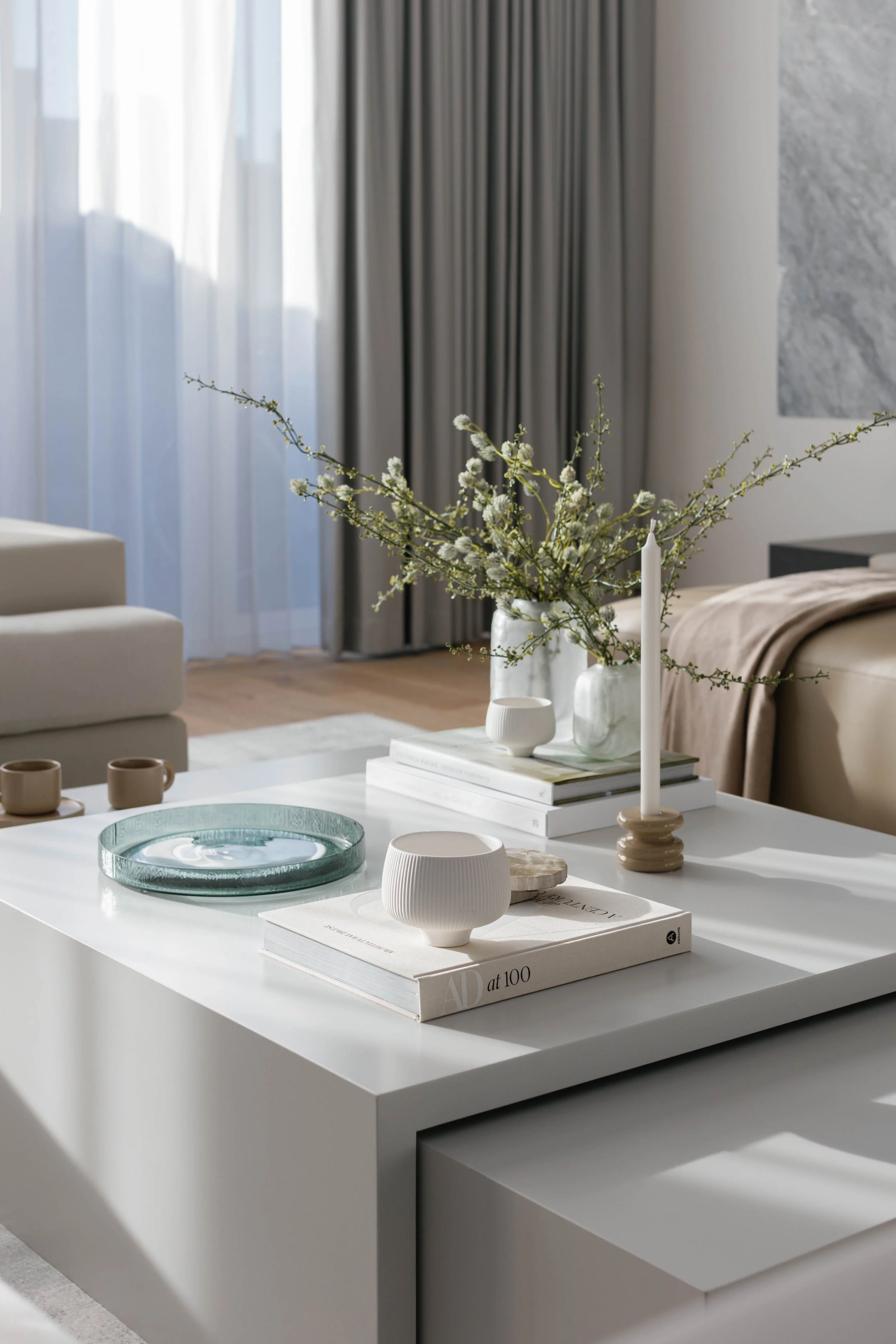 Modern, masculine penthouse designed by Catherine Bogdanova Interiors in downtown Vancouver, featuring clean lines, neutral tones, and light-filled living spaces.