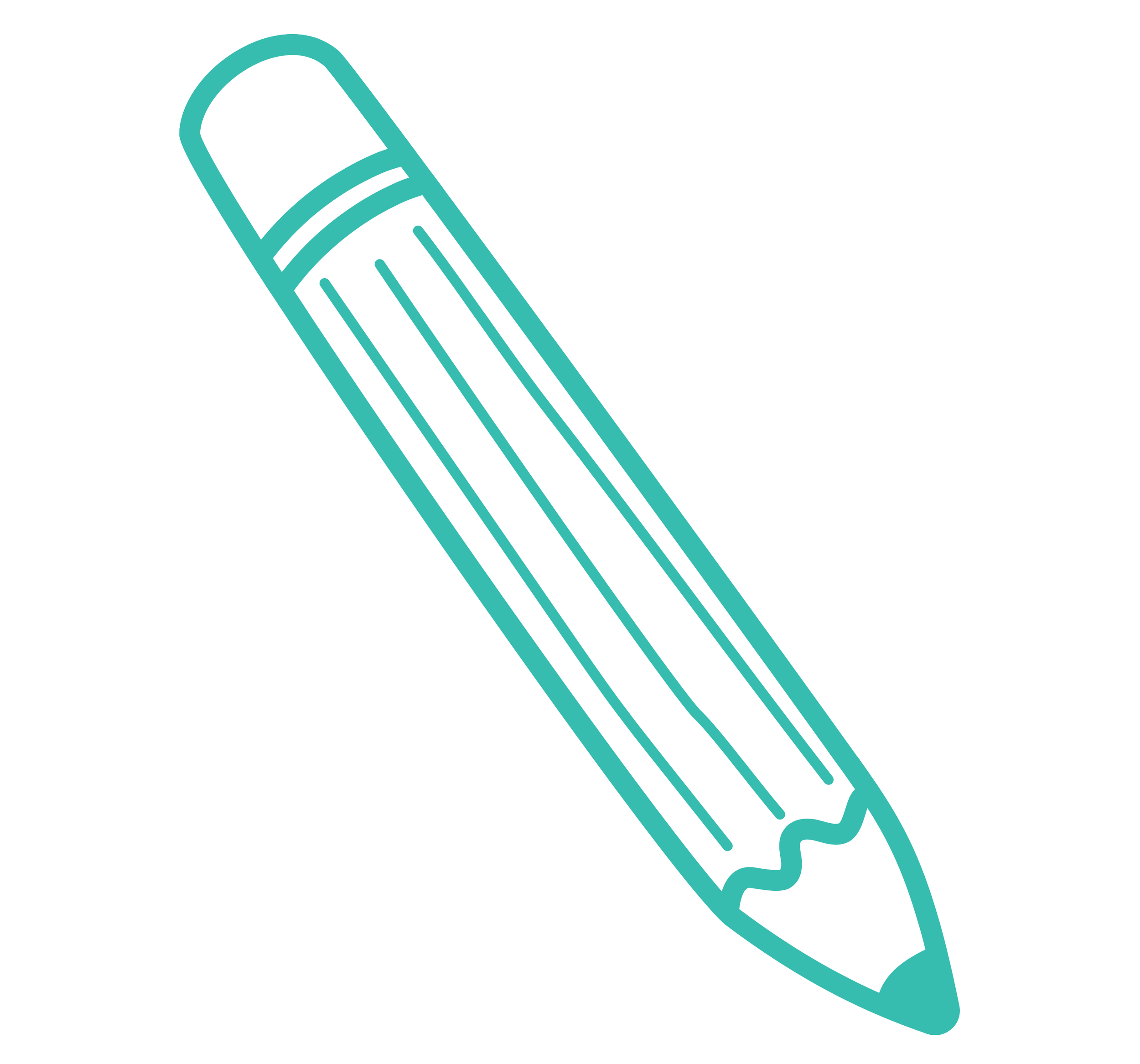 Line drawing of a pencil with a partially sharpened tip.