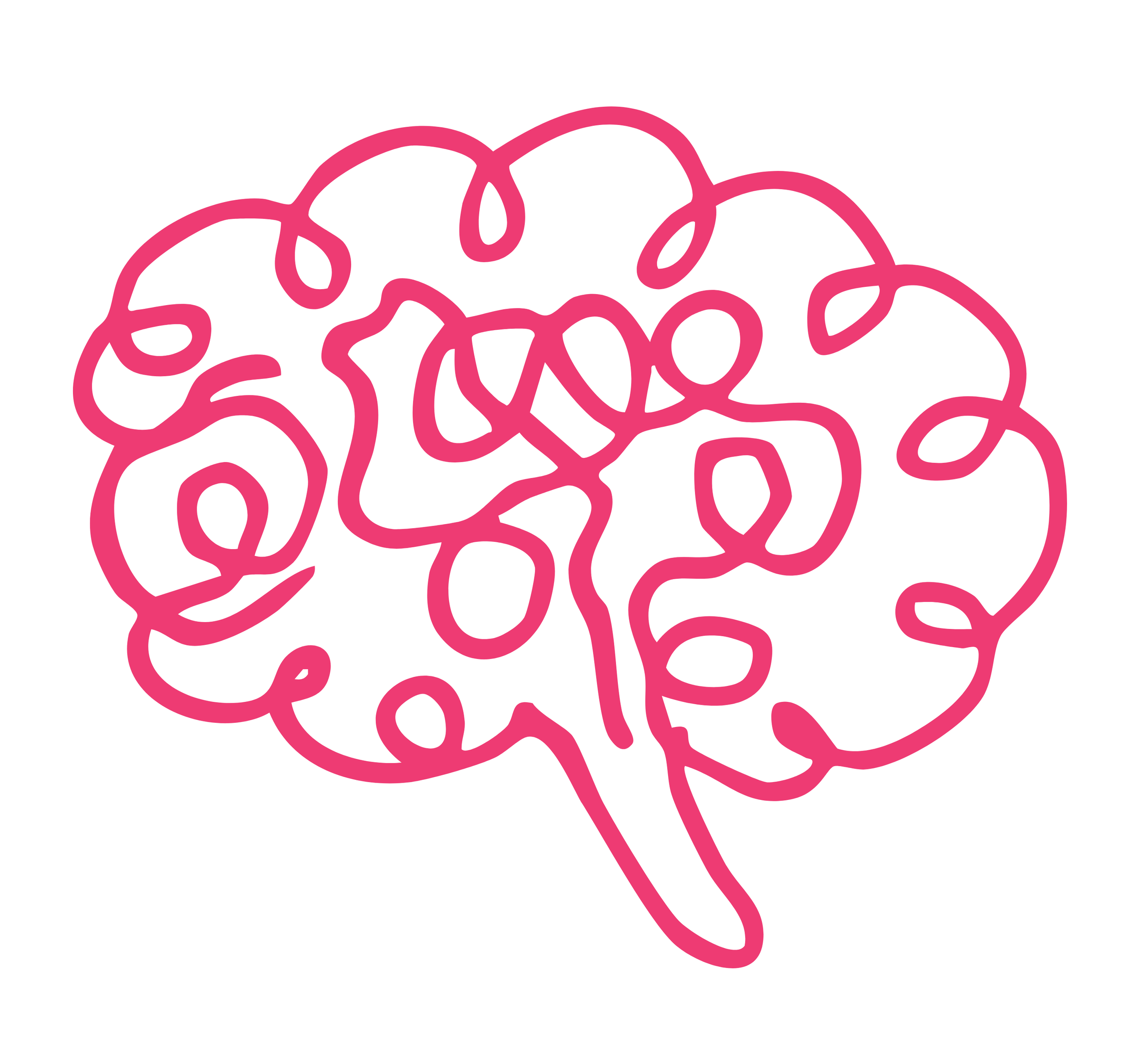 A pink line art illustration of a brain