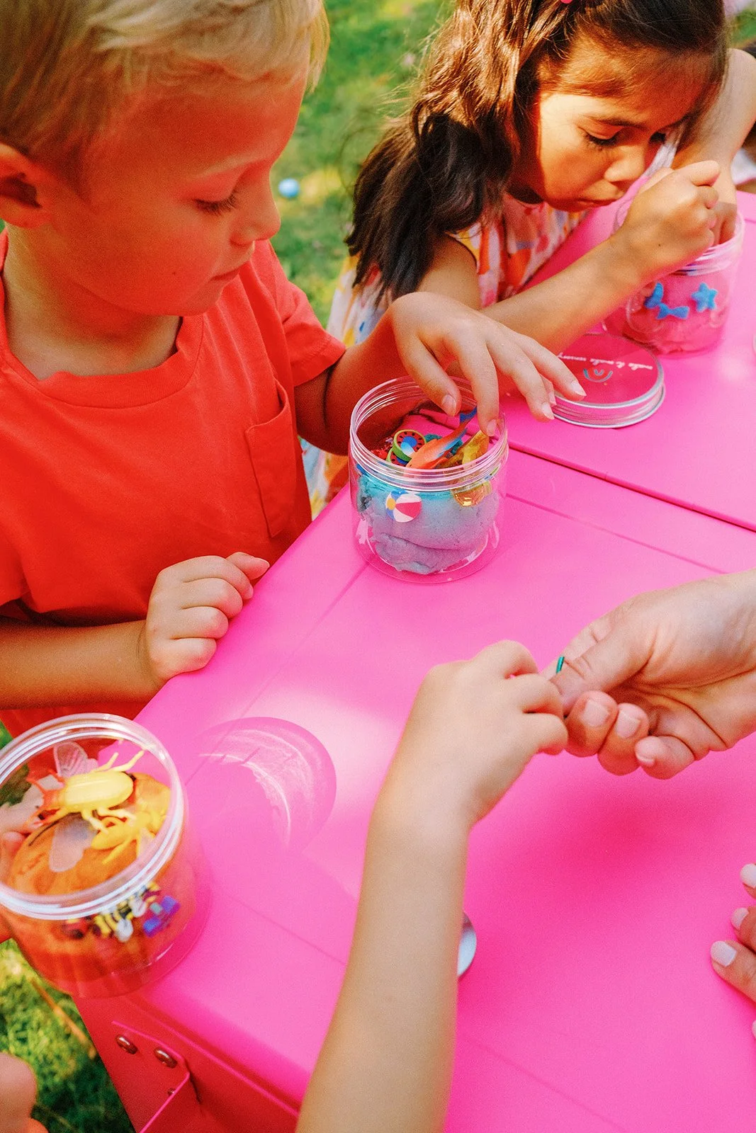 Kids playing with their creations