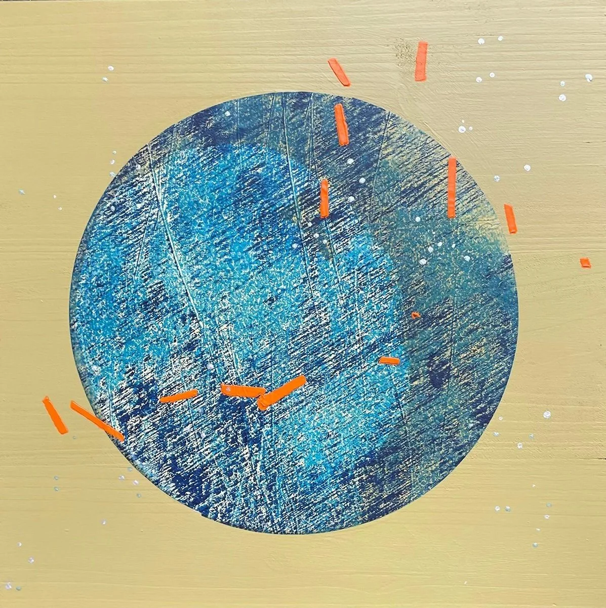 Penumbra Yellow  Mixed media relief print on wooden panel 10 x 10 inches 2023