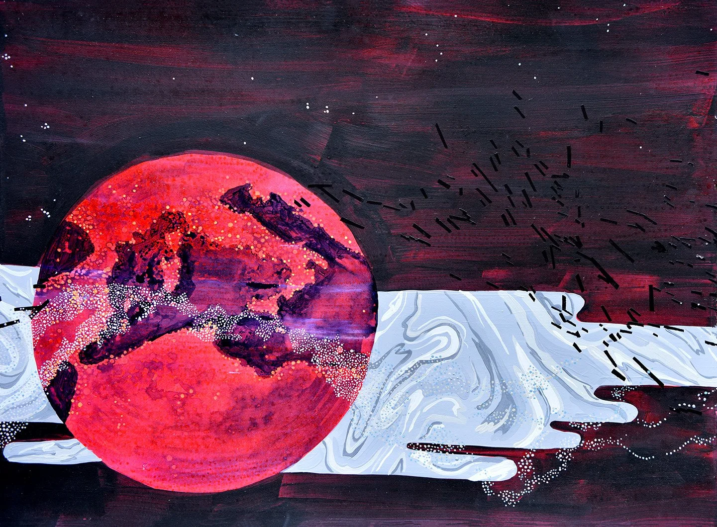 Oculus Minor Red Oculus Minor (detail)  22" x 36" Acrylic on Fabriano Paper 2019 3 of 6 panels
