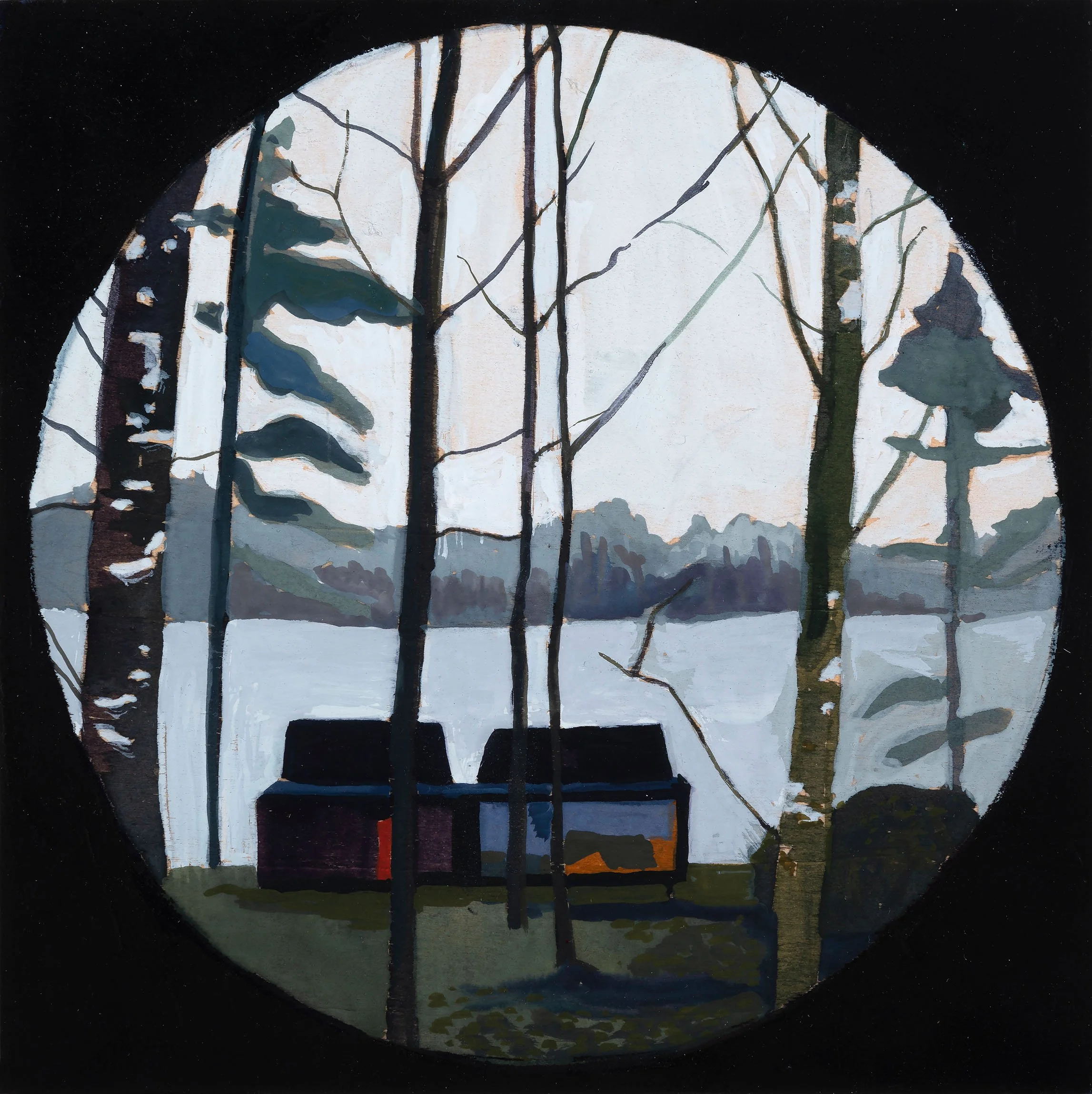 Cabin in the Woods Study  6" x 6" Gouache on Panel