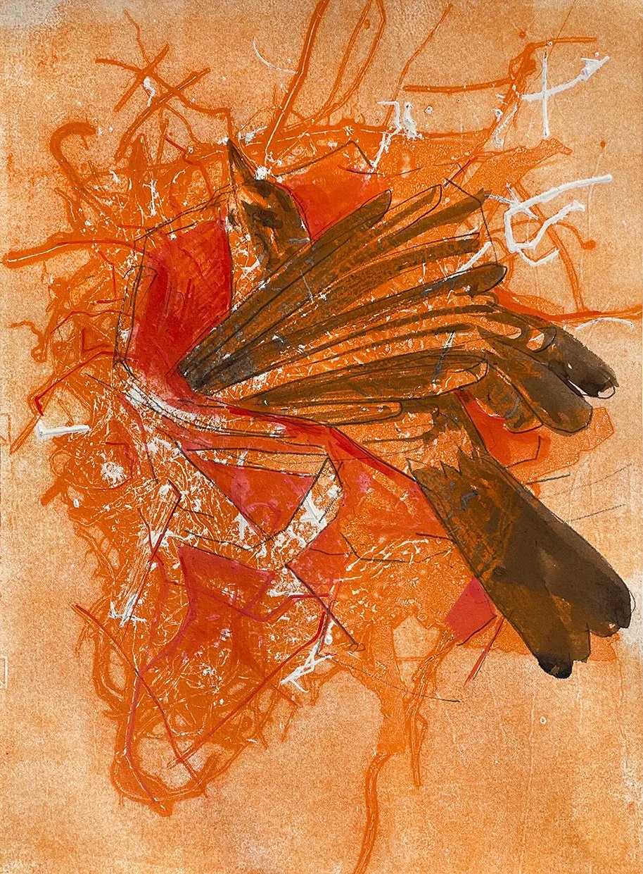 Flirtation  16" x 14" Monoprint and Watercolor