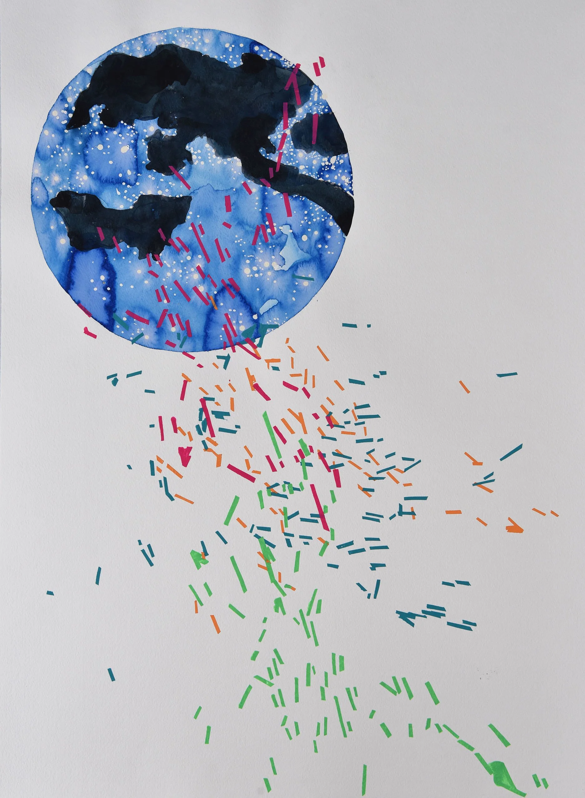 Europe Light Pollution Map  34" x 22" Gouache and Ink on Paper 2019