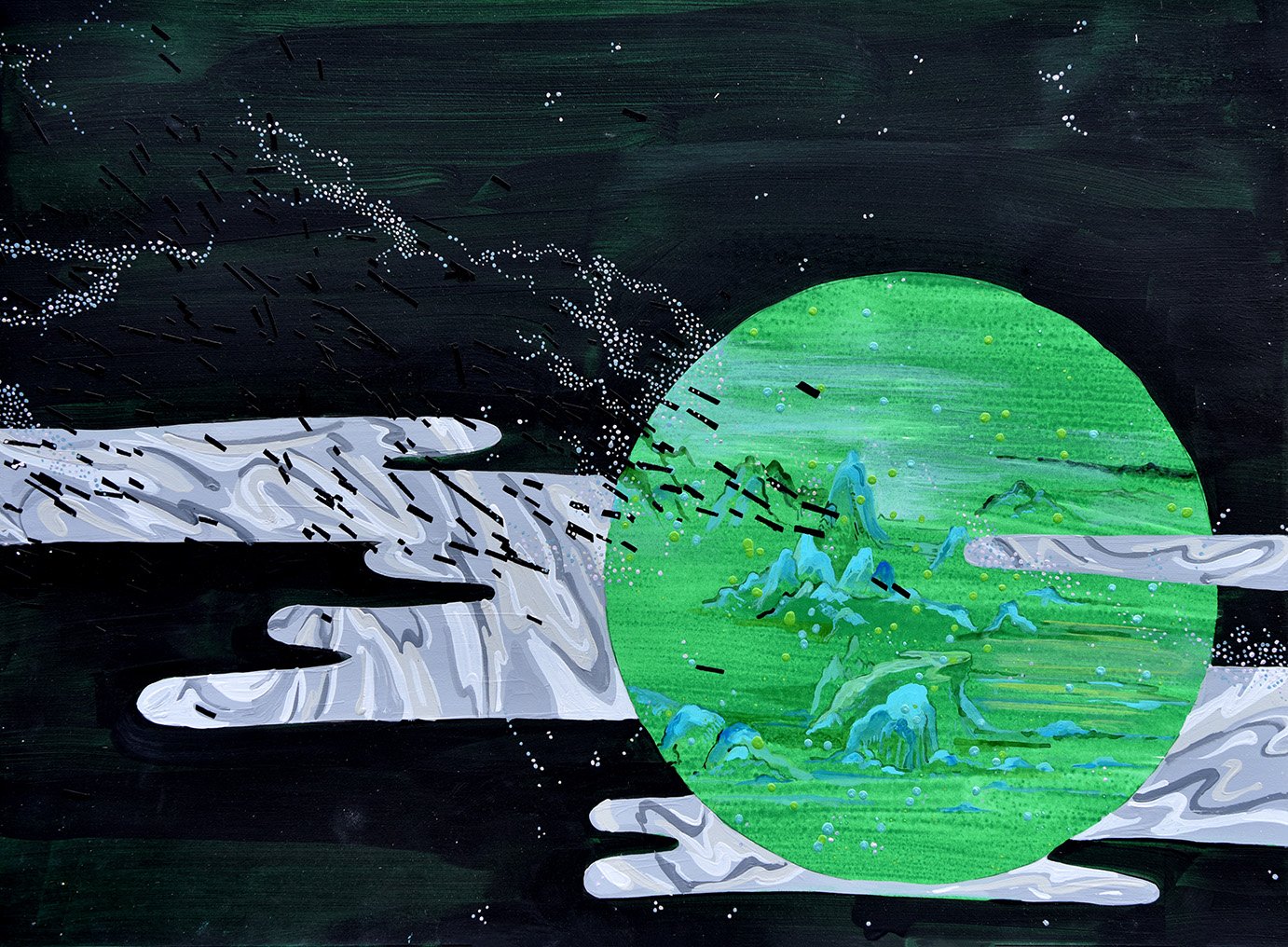 Oculus Minor Green Oculus Minor (detail)  22" x 36" Acrylic on Fabriano Paper 2019 6 of 6 panels