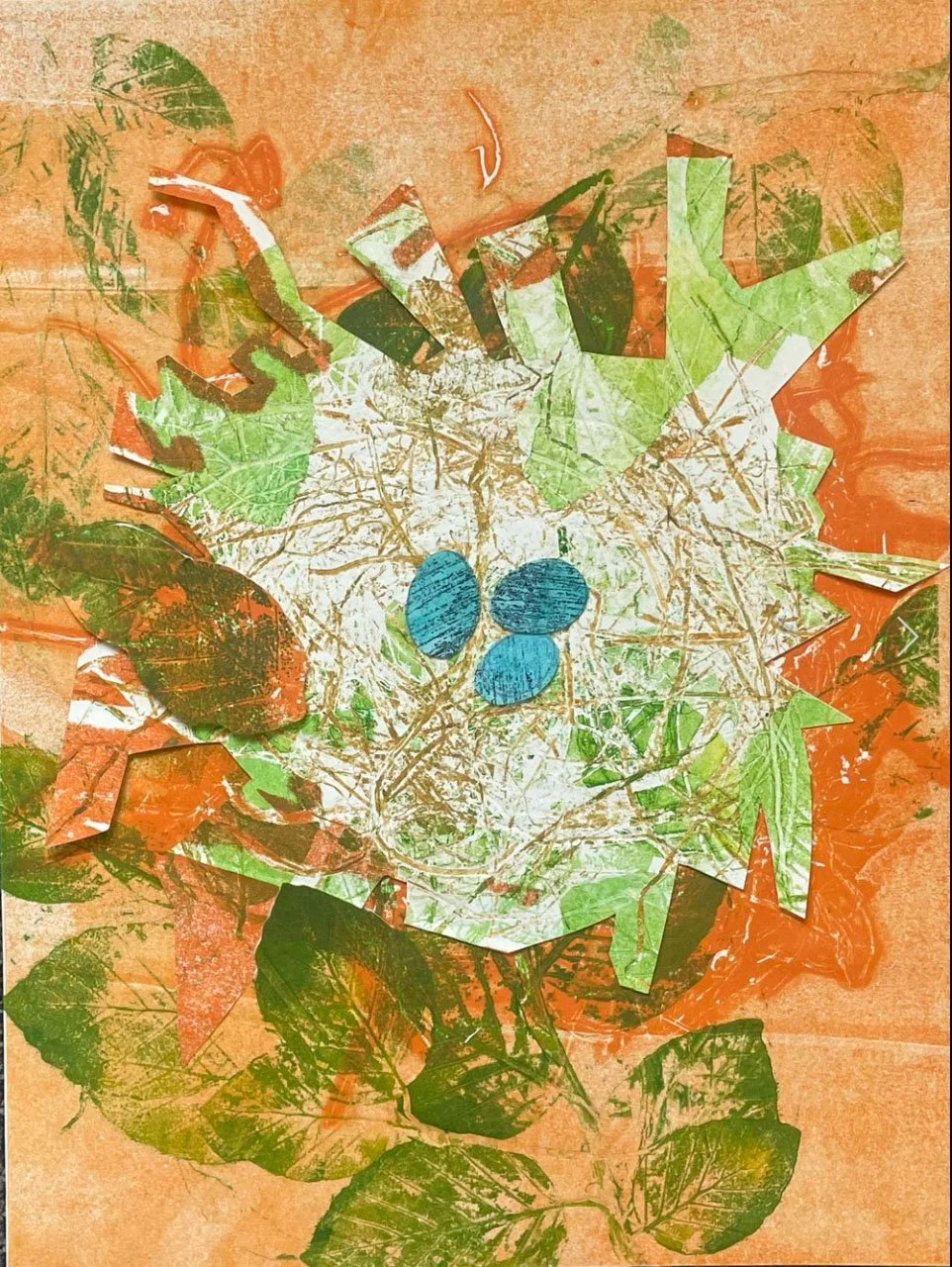 Robins Eggs  11" x 14" Monoprint Collage