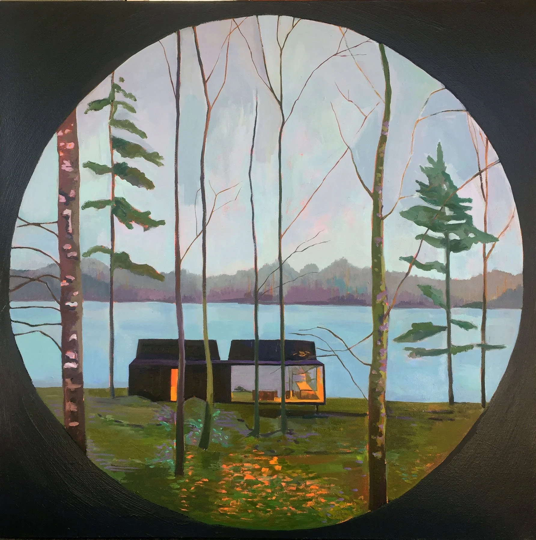 Cabin by the Lake  30" x 30" Oil on Canvas