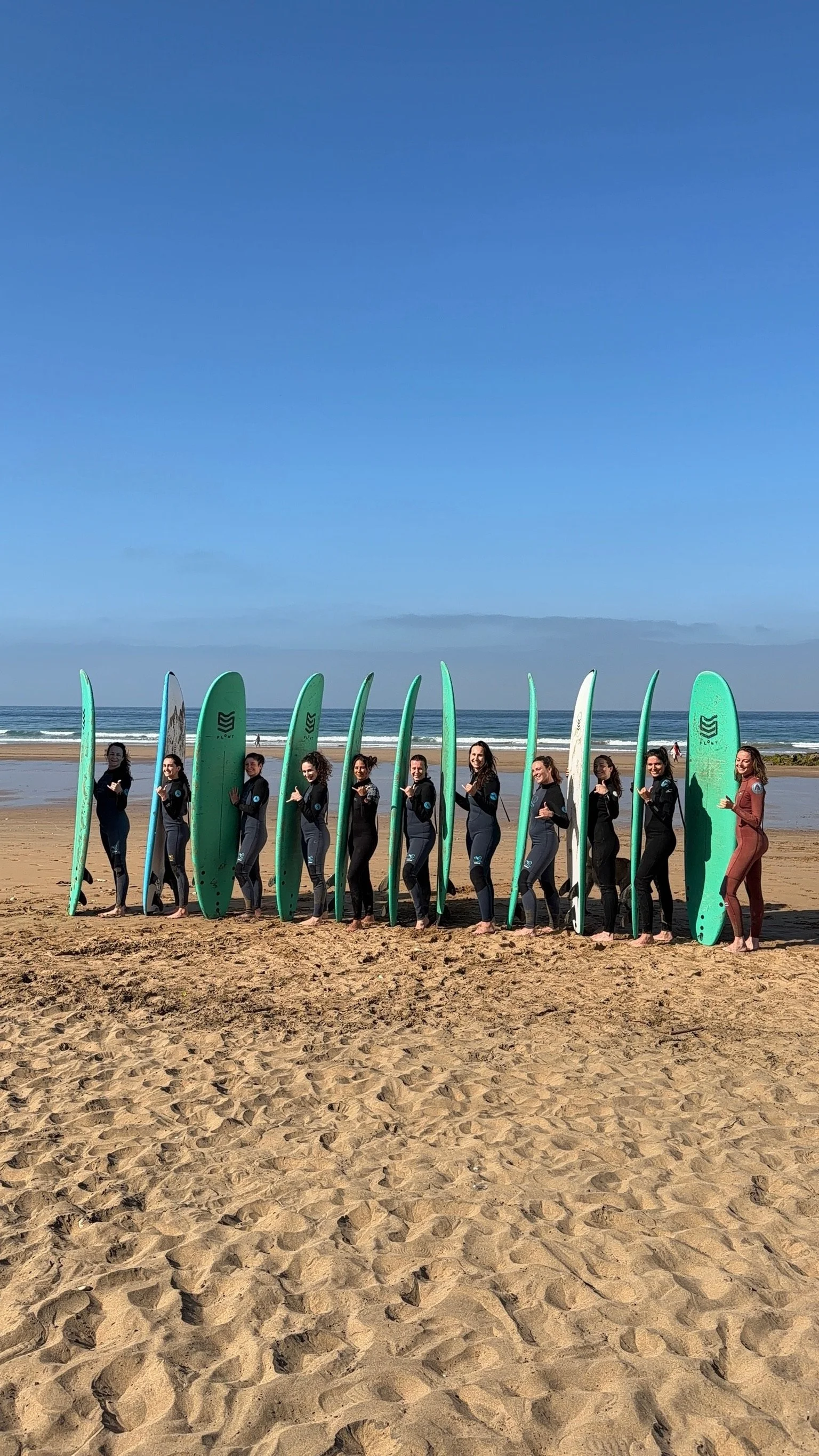 Groupe de personnes avec des planches de surf.