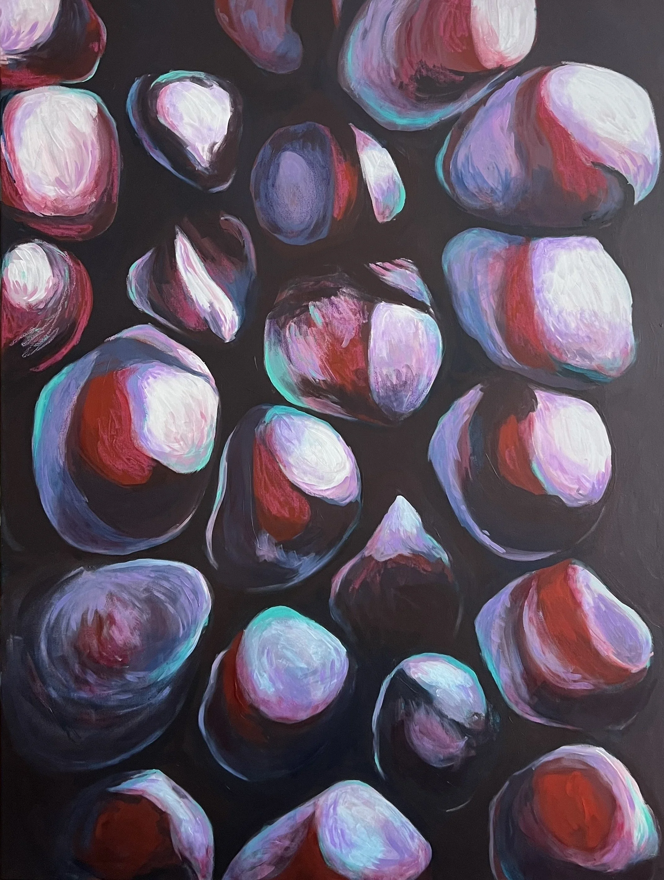 Rumination, Acrylic and oil pastel, 2025, 30x40, $3500