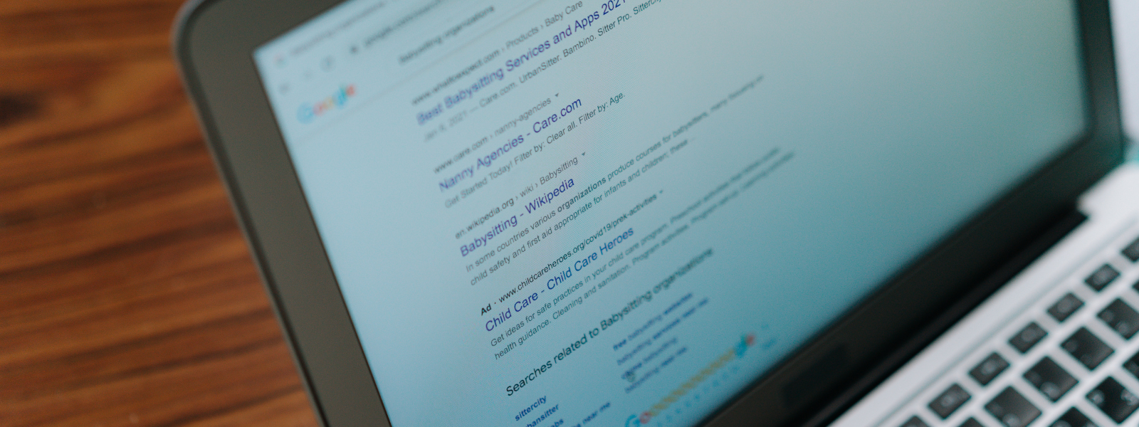 Laptop screen displaying top Google search results and local SEO placement for local service providers.