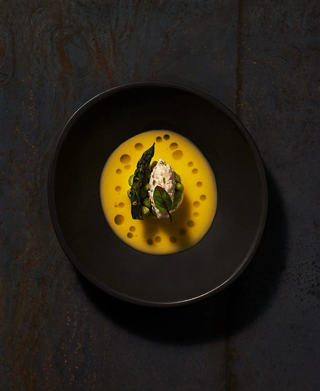 Cedar Cured Lobster and Asparagus by Justin Champagne-Lagarde. Photographed for the Perch Cookbook by Gumption Studio, Ottawa Cookbook photographer.