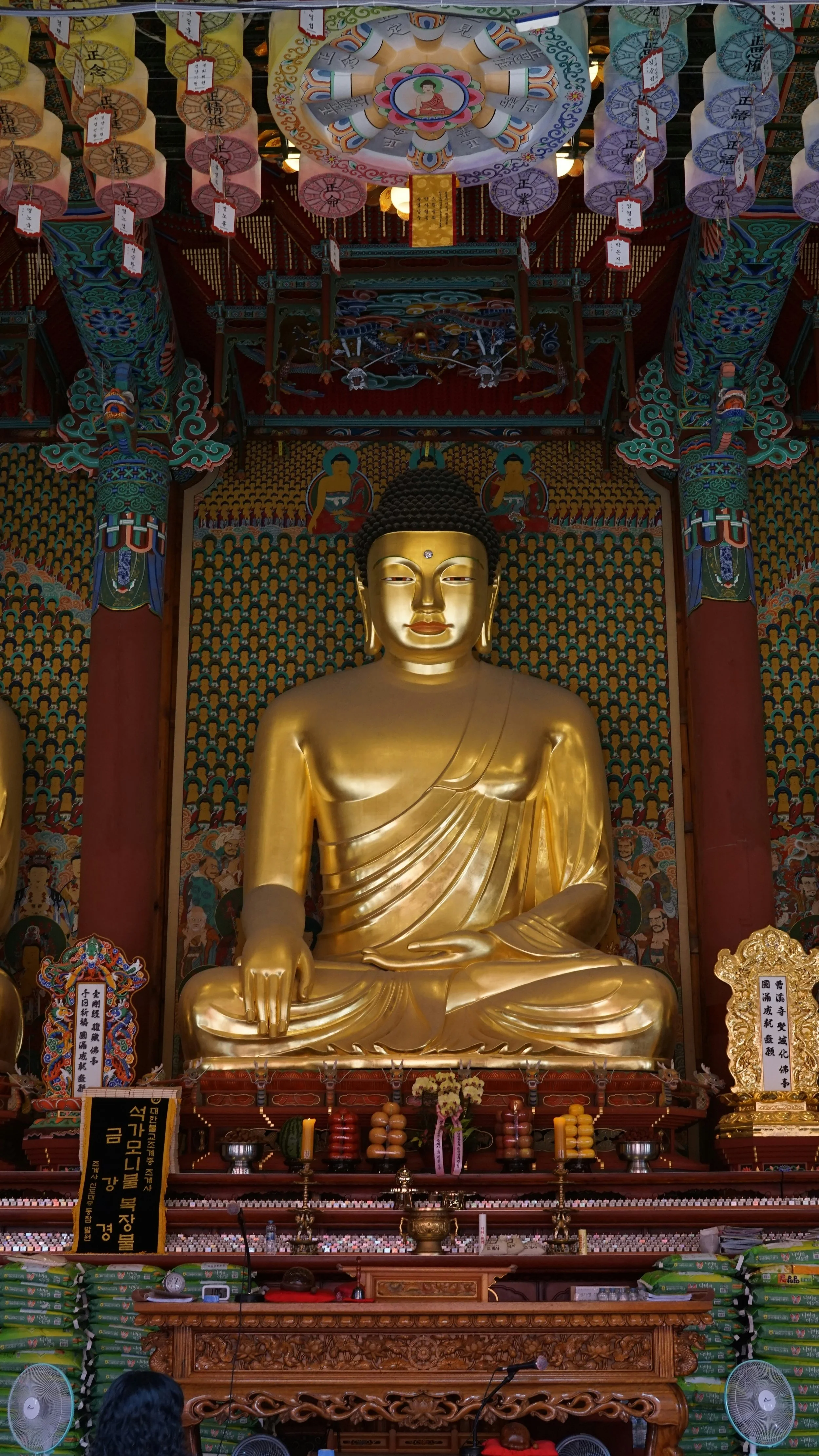 A large golden statue of the buddha
