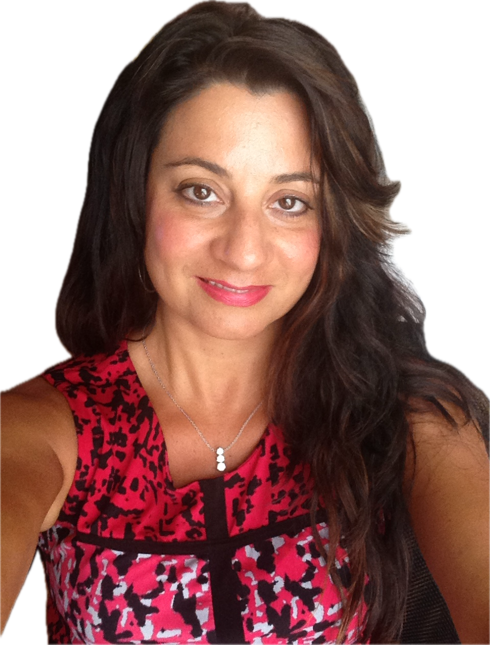 Danielle smiles in a selfie, wearing a pink and black top