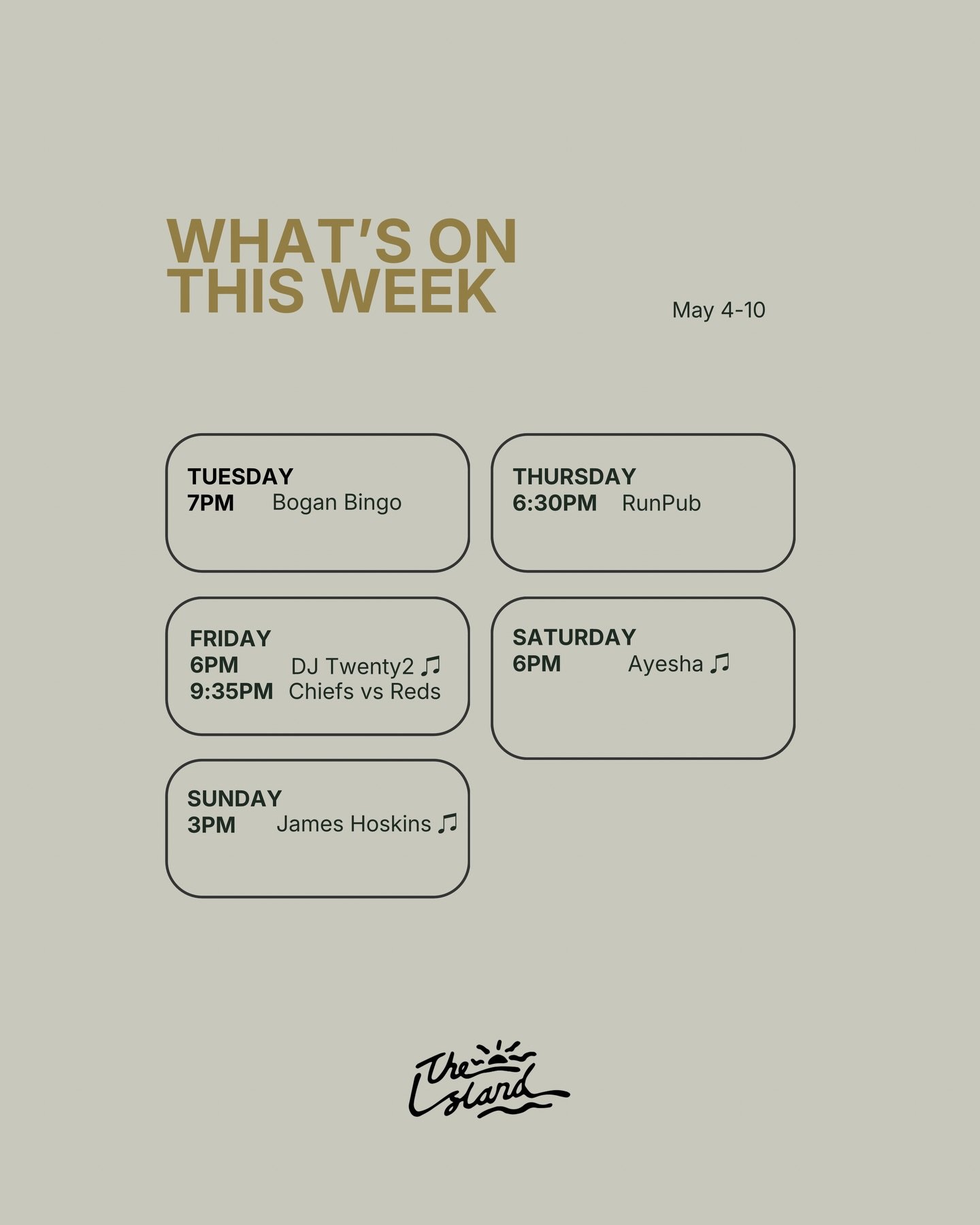 WHAT&rsquo;S ON THIS WEEK 👀

Bit of everything to ease you into winter&hellip;

💰 Bingo kicks things off Tuesday (the more people get involved, the more cash there is to be won!)
🏃 Run Club Thursday followed by some brews
💿 Friday rolls in with D