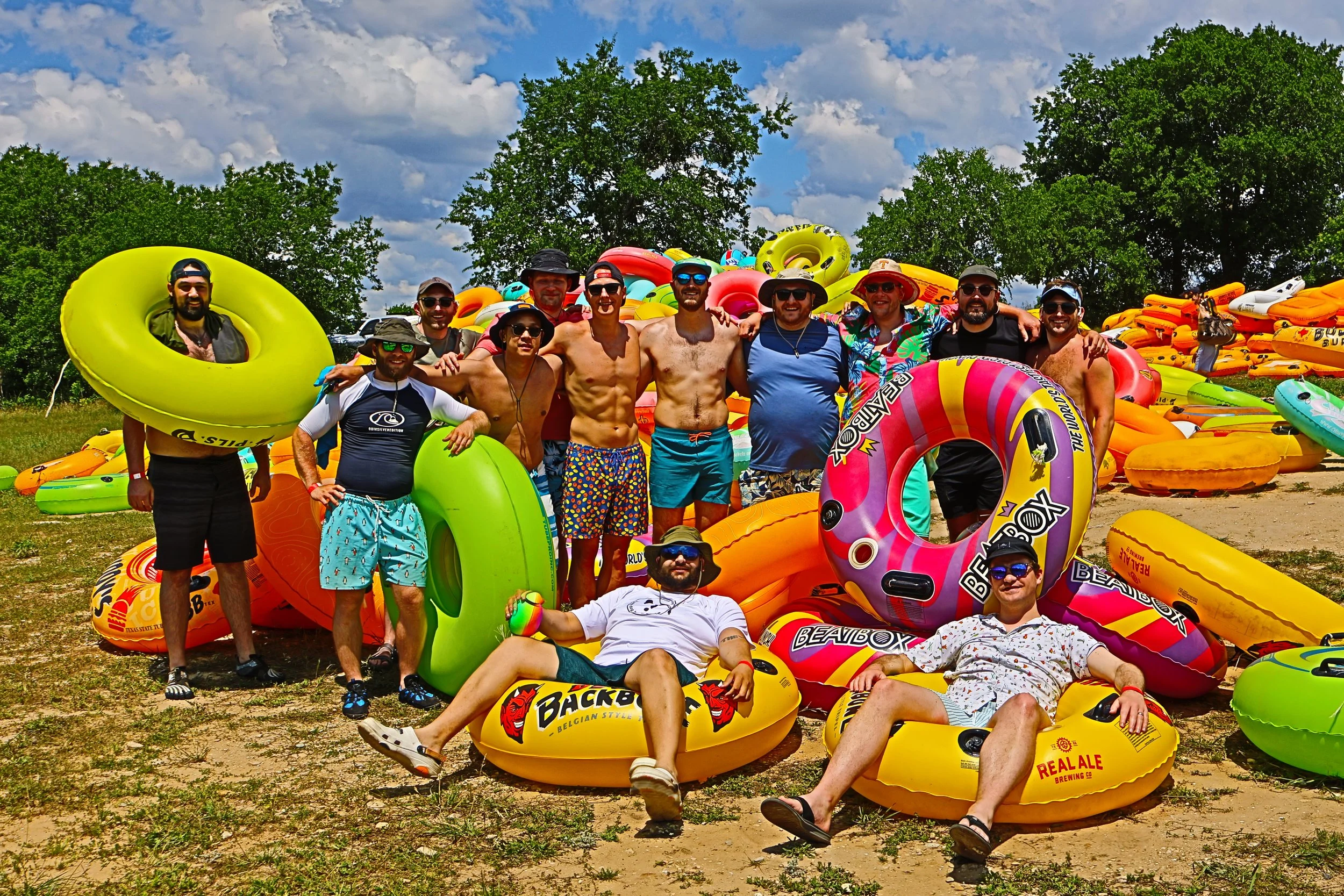 Group of friends that are about to float the river in Austin.