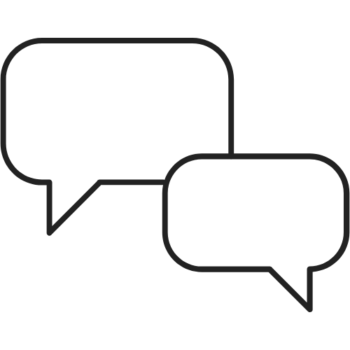 Two overlapping speech bubbles, one with three dots, representing conversation or dialogue.