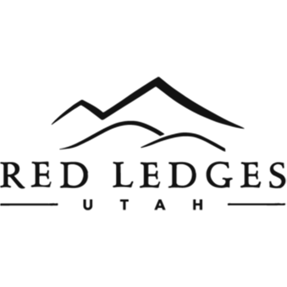 Logo for Red Ledges Utah featuring stylized mountain peaks and the text 'Red Ledges Utah' in black.